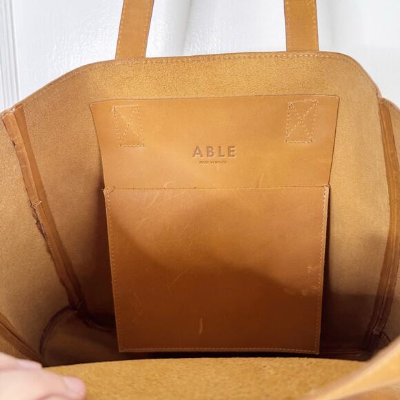 ABLE Phebe Soft Tote Shoulder Bag Full Grain Leather Functional Work Cognac OS - Picture 8 of 16